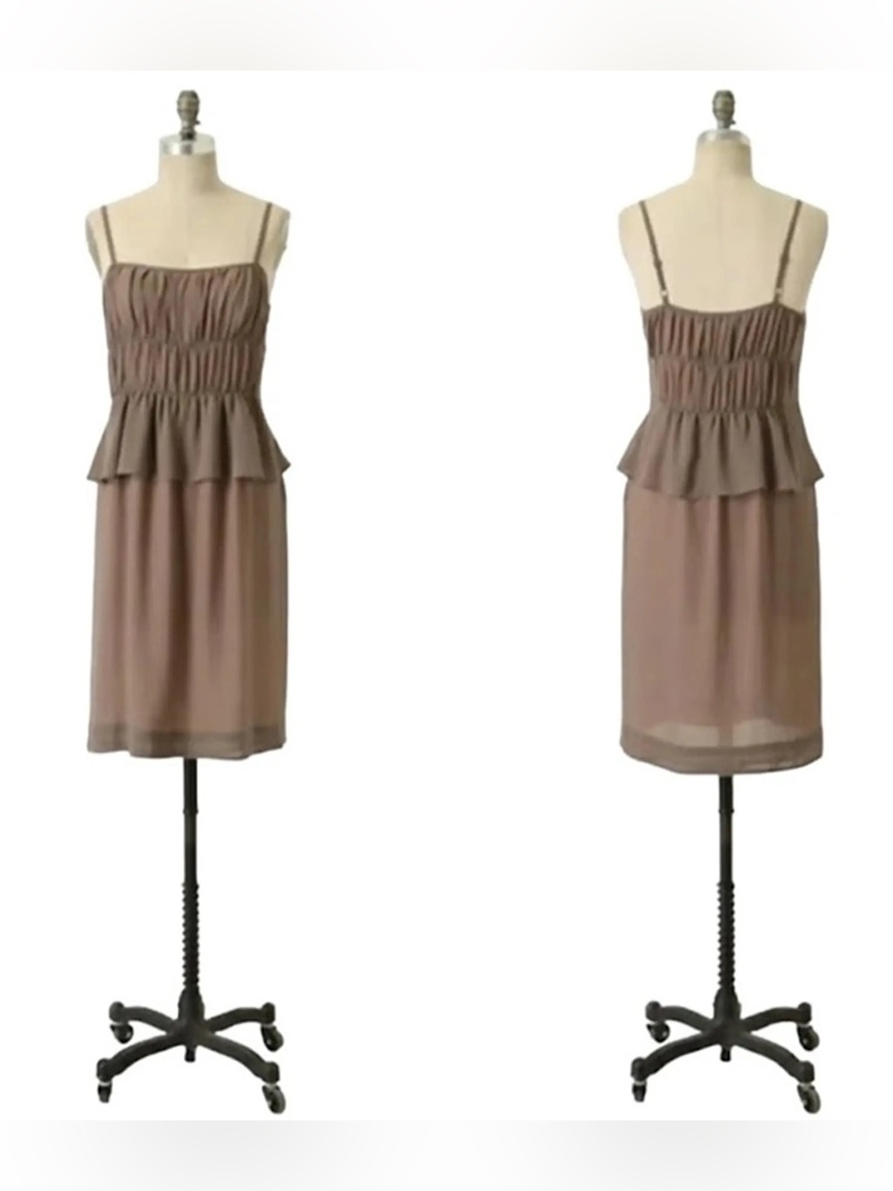 Anthropologie Moulinette Soeurs Silk Chiffon Taupe Layer Midi Dress Size 0